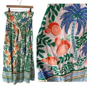 C&C California Smocked Waist Citrus Palm Tree Orange Tropical Skirt NEW Size XL